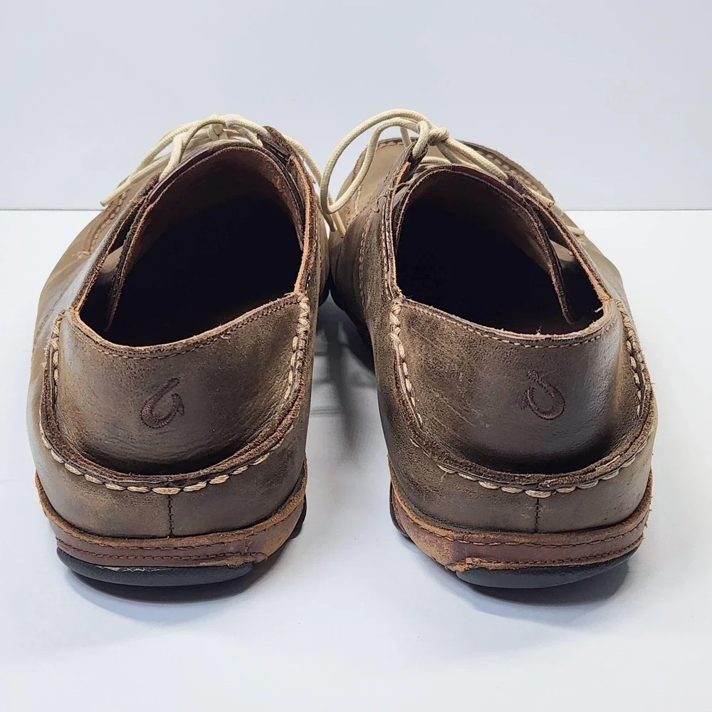 OluKai Ohana Lace Up Nubuck Shoes Mens Size 11.5 Brown Leather Moccasins Comfort